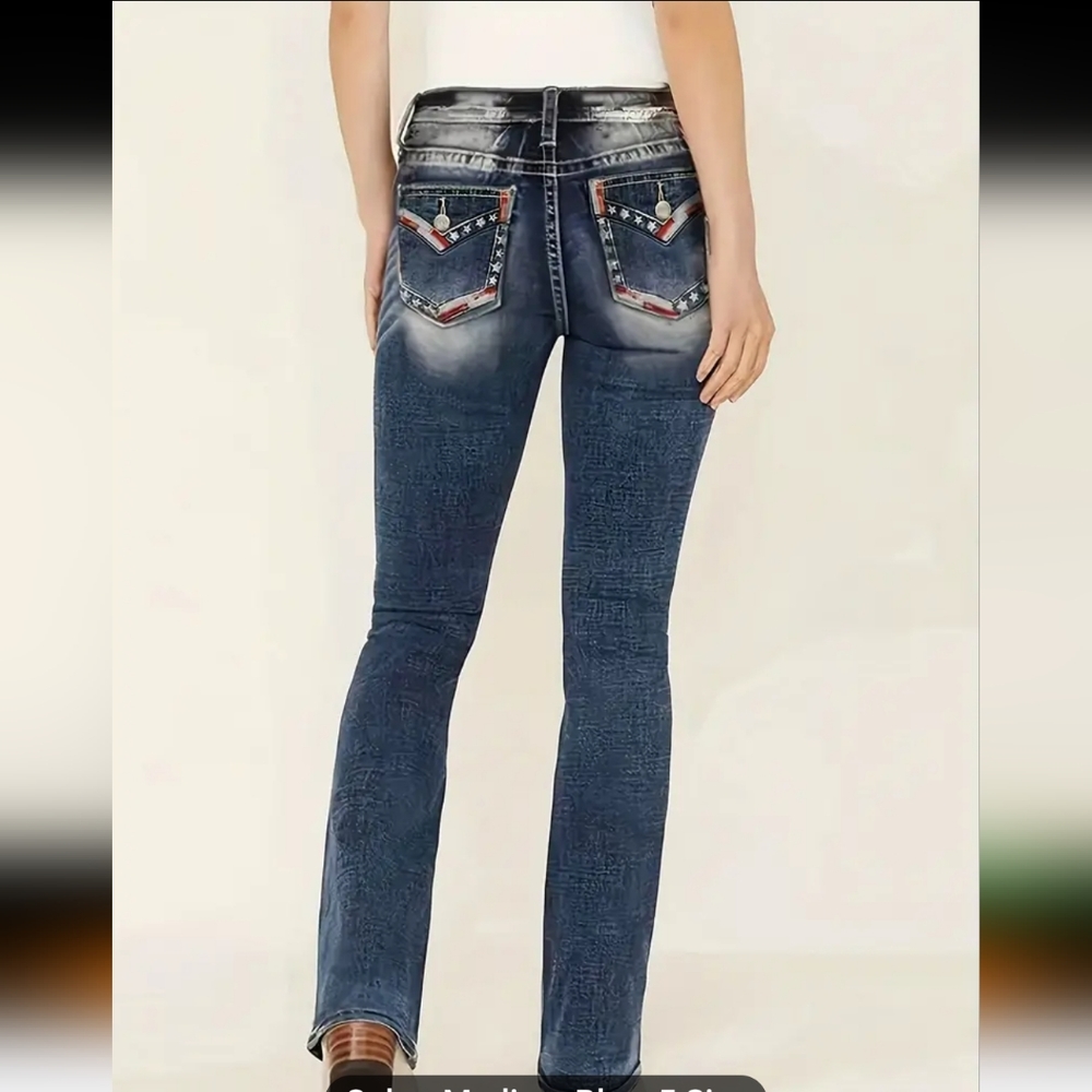 New Womens Plus Patriotic American Flag Flare Leg Jeans sz 3x(18)